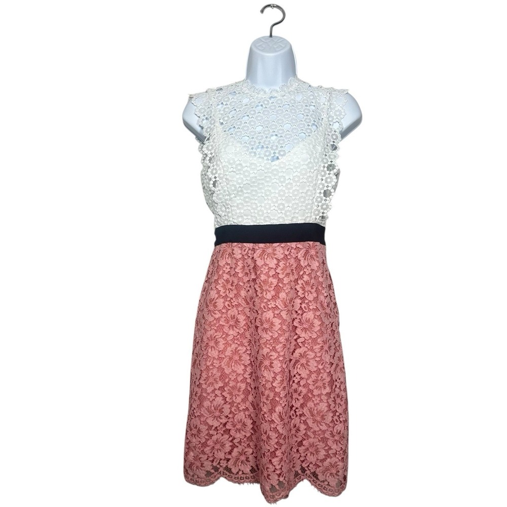 Sandro‎ White/Pink Lace Gab Sleeveless Dress Size 36 Small Elegant Romantic - Picture 13 of 13